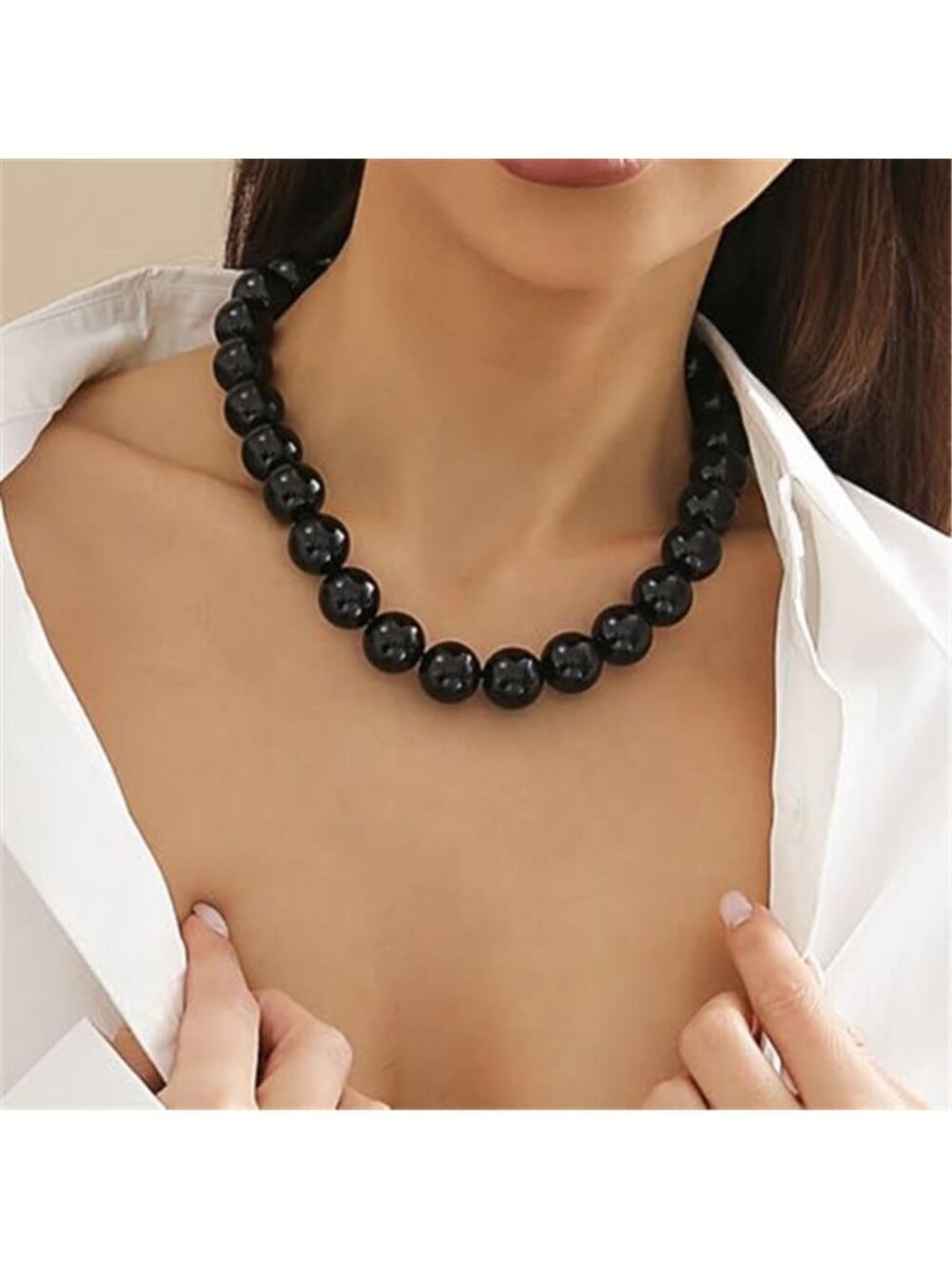 Missgrace Women Boho Punk Vintage Black Red Shiny Faux Pearl 16mm Beads Strand